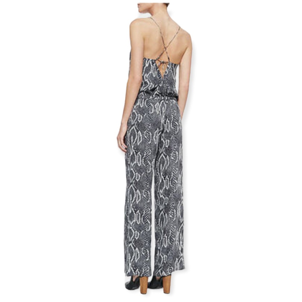 Haute Hippie Snake Print Drawstring Sexy Strappy Back Silk Jumpsuit Size S NWT